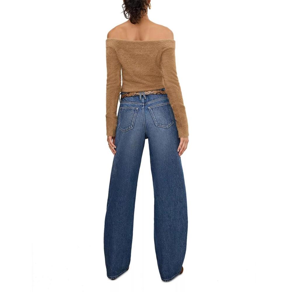 159$ Good American High Rise Barrel Denim Jeans Indigo 740 Size 12 Dark Blue - Picture 3 of 5